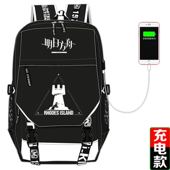 Черный рюкзак Arknights с USB-портом, рюкзак для подростков, студенческие сумки для книг, дорожная сумка для ноутбука