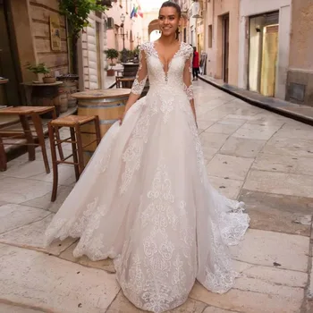 Элегантное свадебное платье с рукавом три четверти, сшитое на заказ, Vestido de Noiva Praia, большие размеры, Bruidsjurk